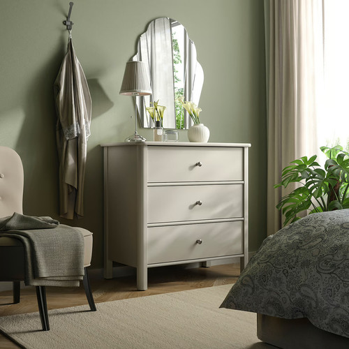 STOREMOLLA Chest of 3 drawers, light grey-beige stained, 93x50x91 cm