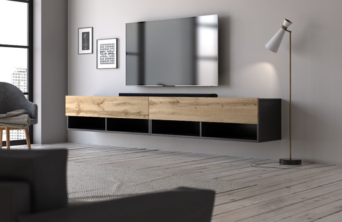Wall-mounted TV Cabinet Derby 200, black/wotan oak