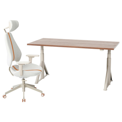 IDÅSEN / GRUPPSPEL Desk and chair, brown/beige, 160x80 cm