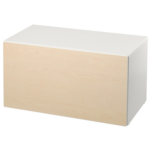 SMÅSTAD Bench with toy storage, white, birch, 90x50x48 cm