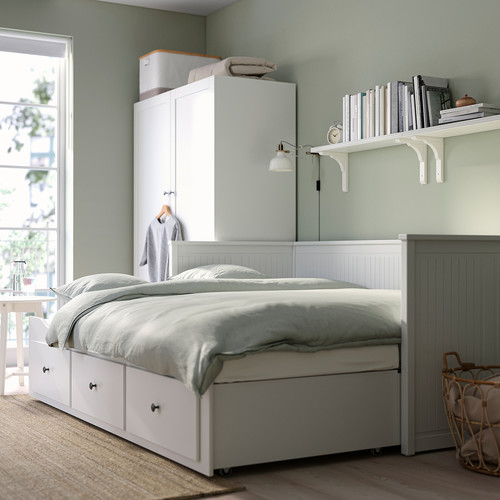 HEMNES Day-bed w 3 drawers/2 mattresses, white/Åfjäll firm, 80x200 cm