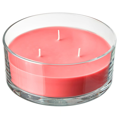 LOTSFÅGEL Scented candle in glass, 3 wicks, Watermelon bright pink, 25 hr