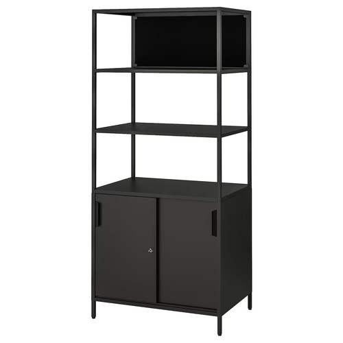 TROTTEN Cab w sliding doors/noticeboard, anthracite, 80x180 cm