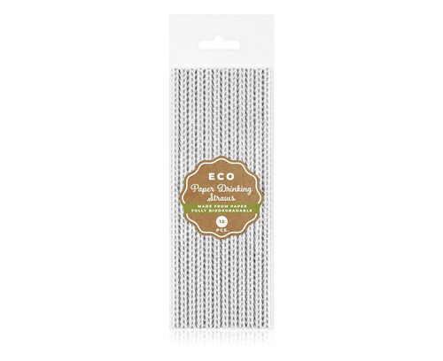 Paper Drinking Straws 12pcs, silver pattern