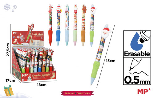 Christmas Themed Erasable Pens, Blue Ink, 0.5 mm Tip Display Set of 48pcs