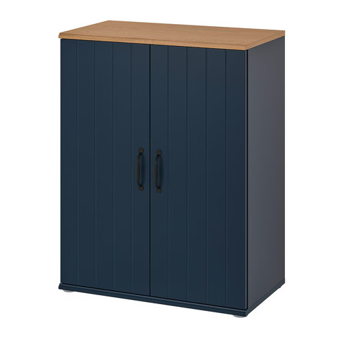 SKRUVBY Cabinet with doors, black-blue, 70x90 cm