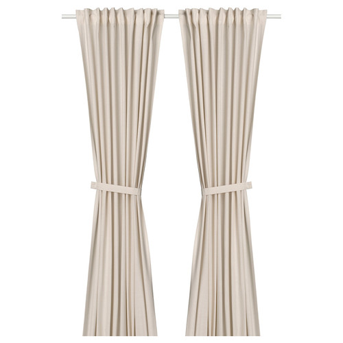 LENDA Curtains with tie-backs, 1 pair, off-white, 140x300 cm