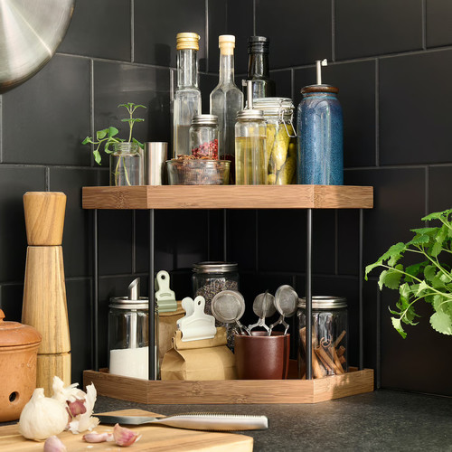 NÅLBLECKA Corner shelf, metal/bamboo for kitchen countertop