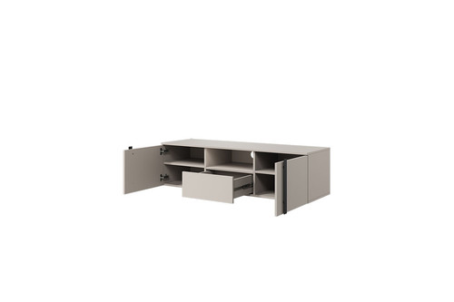 Wall-Mounted TV Cabinet Verica 150 cm, cashmere/black handles