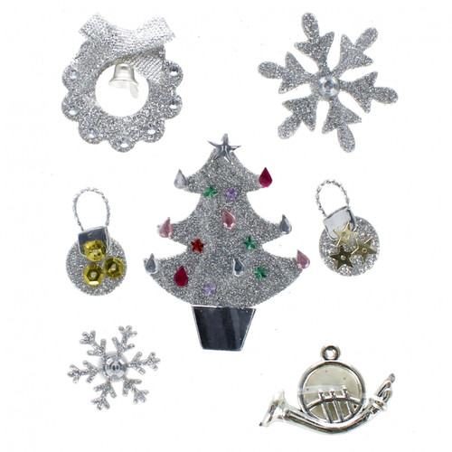 Craft Christmas Self-Adhesive Decoration Set Glitter Mix 7pcs, silver
