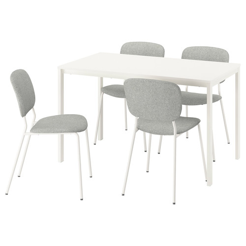 VIHALS / VIHALS Table and 4 chairs, white white/white Tibbleby beige-grey, 125x74 cm