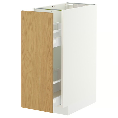 METOD / MAXIMERA Base cabinet/pull-out int fittings, white/Sinarp oak veneer, 30x60 cm