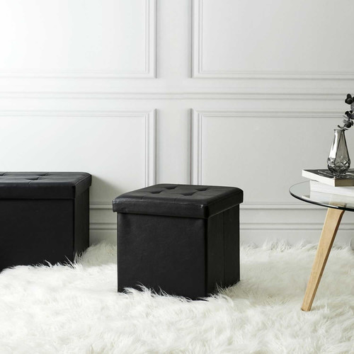 Foldable Pouffe Intesi Vels, faux leather, black