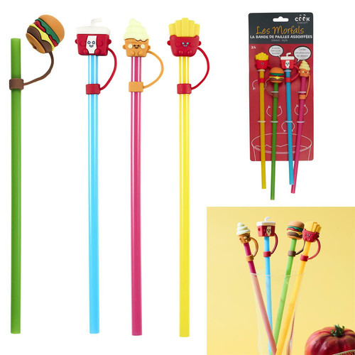 Reusable Plastic Straw Set (4 Pieces) Fast Food