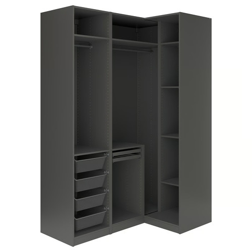 PAX / FYRUDDEN Corner wardrobe, dark grey/blue, 161/111x236 cm