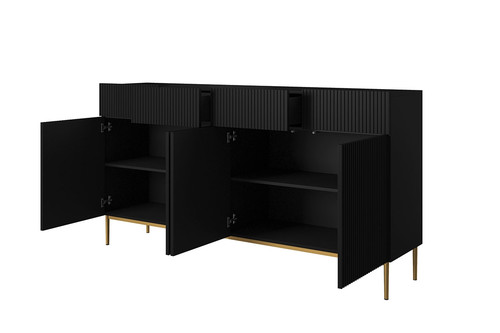 Cabinet with 4 Doors & 4 Drawers Nicole 200cm, matt black, gold legs