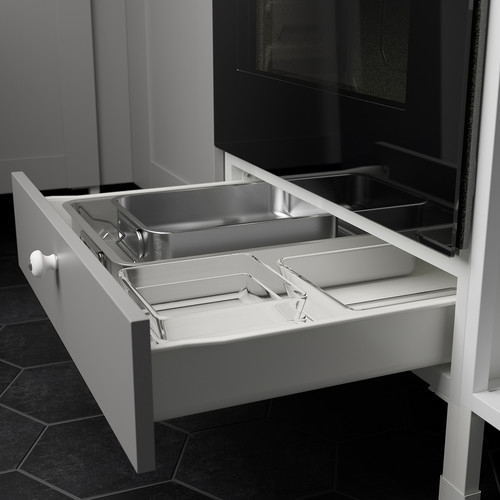 ENHET Base cabinet for oven with drawer, white, grey frame, 60x60x75 cm