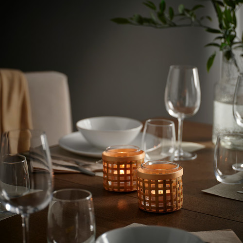 PÅVEFINK Tealight holder, bamboo, 8 cm
