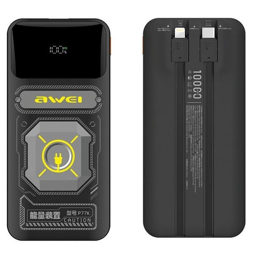 AWEI Power Bank Powerbank 10000mAh 22.5 W P77K Integrated Cable