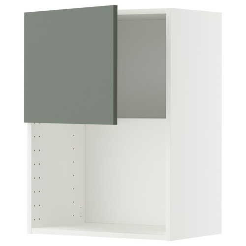 METOD Wall cabinet for microwave oven, white/Nickebo matt grey-green, 60x80 cm
