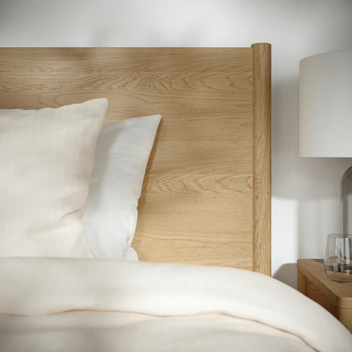 TONSTAD Bed frame with storage, oak veneer/Luröy, 160x200 cm