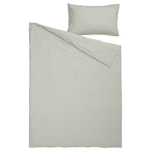 SOLFIBBLA Duvet cover and pillowcase, white green/stripe, 150x200/50x60 cm