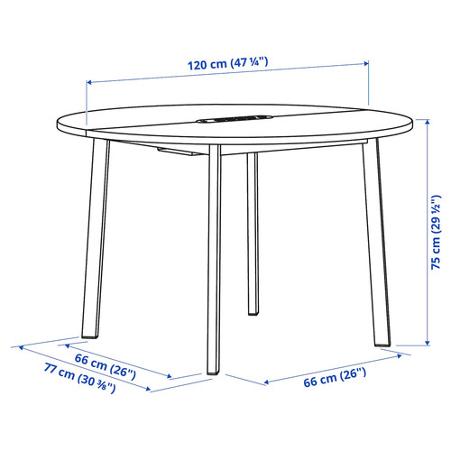MITTZON Conference table, round birch veneer/white, 120x75 cm