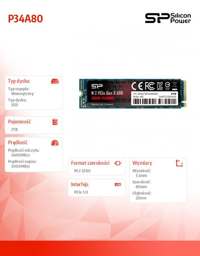 Silicon Power SSD A80 2TB PCIE M.2 NVMe 3400/3000 MB/s