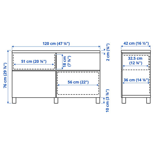 BESTÅ Storage combination w doors/drawers, white/Lappviken/Stubbarp white, 120x42x76 cm