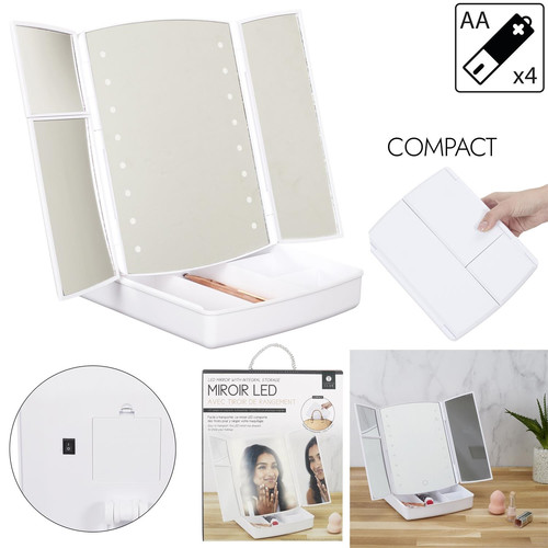 Make-up Mirror with Organizer & LED Lighting, white