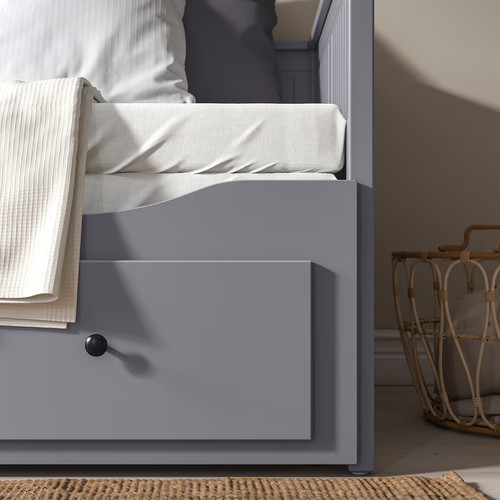 HEMNES Day-bed w 3 drawers/2 mattresses, grey/Åfjäll medium firm, 80x200 cm