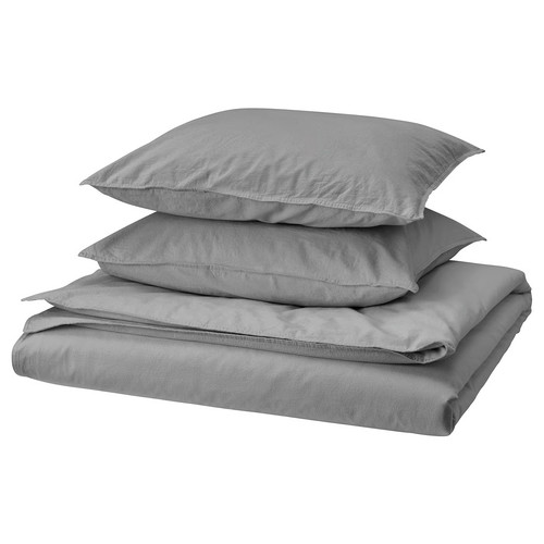 ÄNGSLILJA Duvet cover and 2 pillowcases, grey, 200x200/50x60 cm