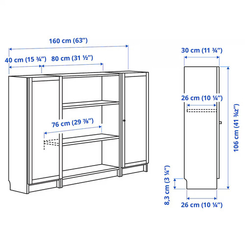 BILLY / OXBERG Bookcase combination with doors, white, 160x106 cm