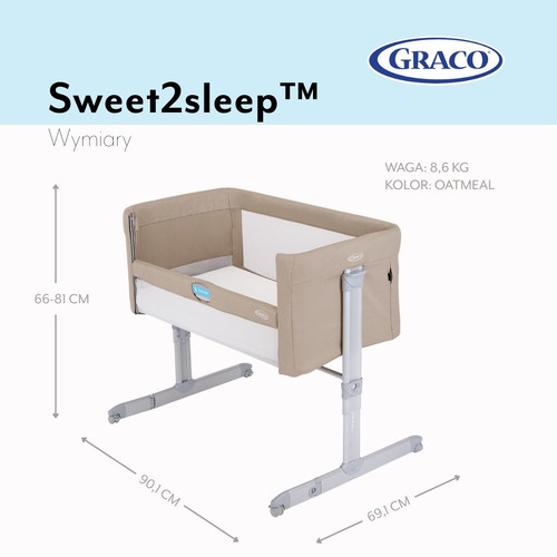 Graco Sweet2Sleep™ Bedside Crib 0-6m/0-9kg, oatmeal