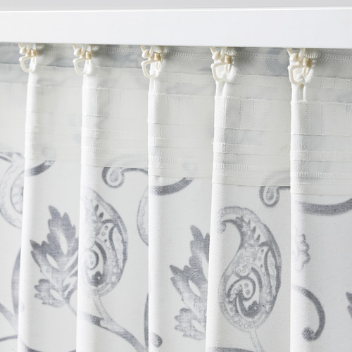 DOVREFIBBLOR Curtains, 1 pair, white/dark blue, 145x300 cm
