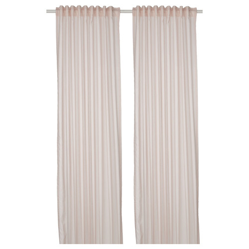 BYMOTT Curtains, 1 pair, white/beige striped, 120x250 cm