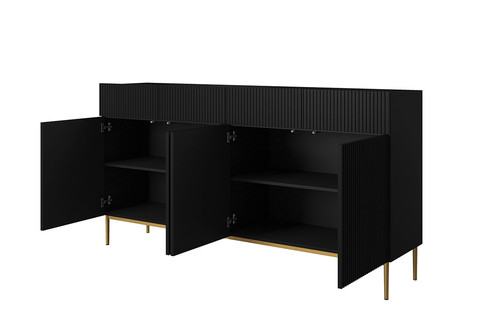 Cabinet with 4 Doors & 4 Drawers Nicole 200cm, matt black, gold legs