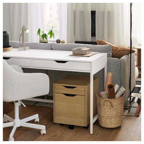 ALEX Drawer unit on castors, white stained oak effect/black, 36x50 cm