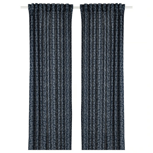 TRYSTÄVMAL Curtains, 1 pair, dark blue/white, 145x300 cm