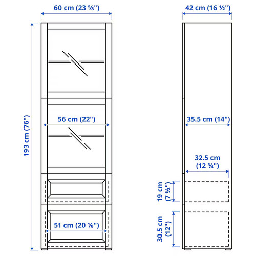 BESTÅ Storage combination w glass doors, white/Lappviken white clear glass, 60x42x193 cm
