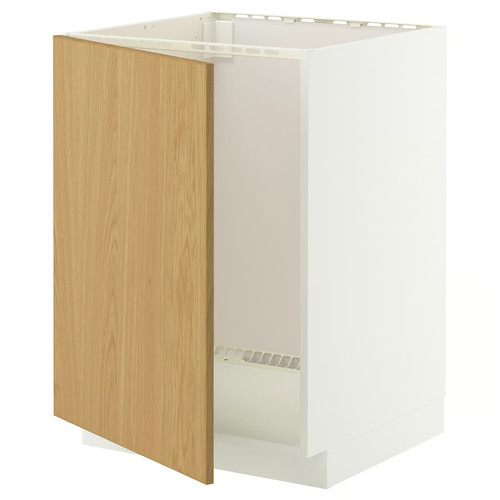 METOD Base cabinet for sink, white/Sinarp oak veneer, 60x60 cm