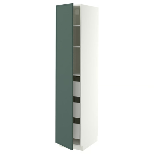 METOD/MAXIMERA High cabinet with drawers, white/Aspudden dark grey-green, 40x60x200 cm