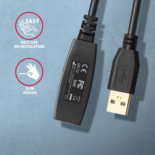 AXAGON USB Cable ADR-220 USB 2.0 A-M -> A-F act 20m