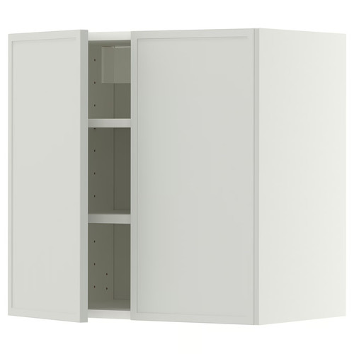 METOD Wall cabinet with shelves/2 doors, white/Aspudden light grey, 60x60 cm