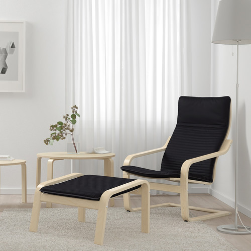 POÄNG Armchair and footstool, birch veneer/Knisa black