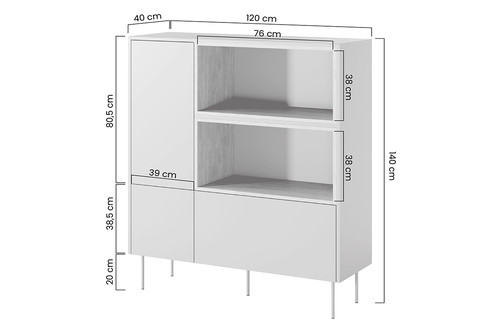 High Cabinet with 2 Doors & Drawer Desin 120, olive/nagano oak