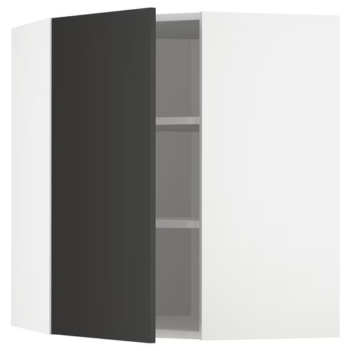 METOD Corner wall cabinet with shelves, white/Nickebo matt anthracite, 68x80 cm