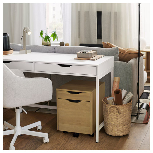 ALEX Drawer unit on castors, white stained oak effect/black, 36x50 cm