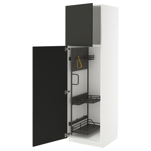 METOD High cabinet with cleaning interior, white/Nickebo matt anthracite, 60x60x200 cm