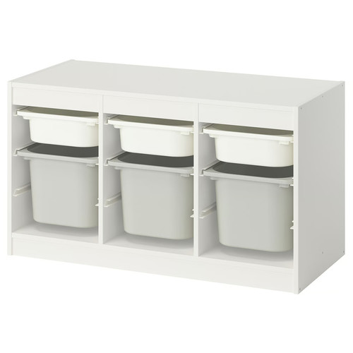 TROFAST Storage combination with boxes, white white/grey, 99x44x56 cm